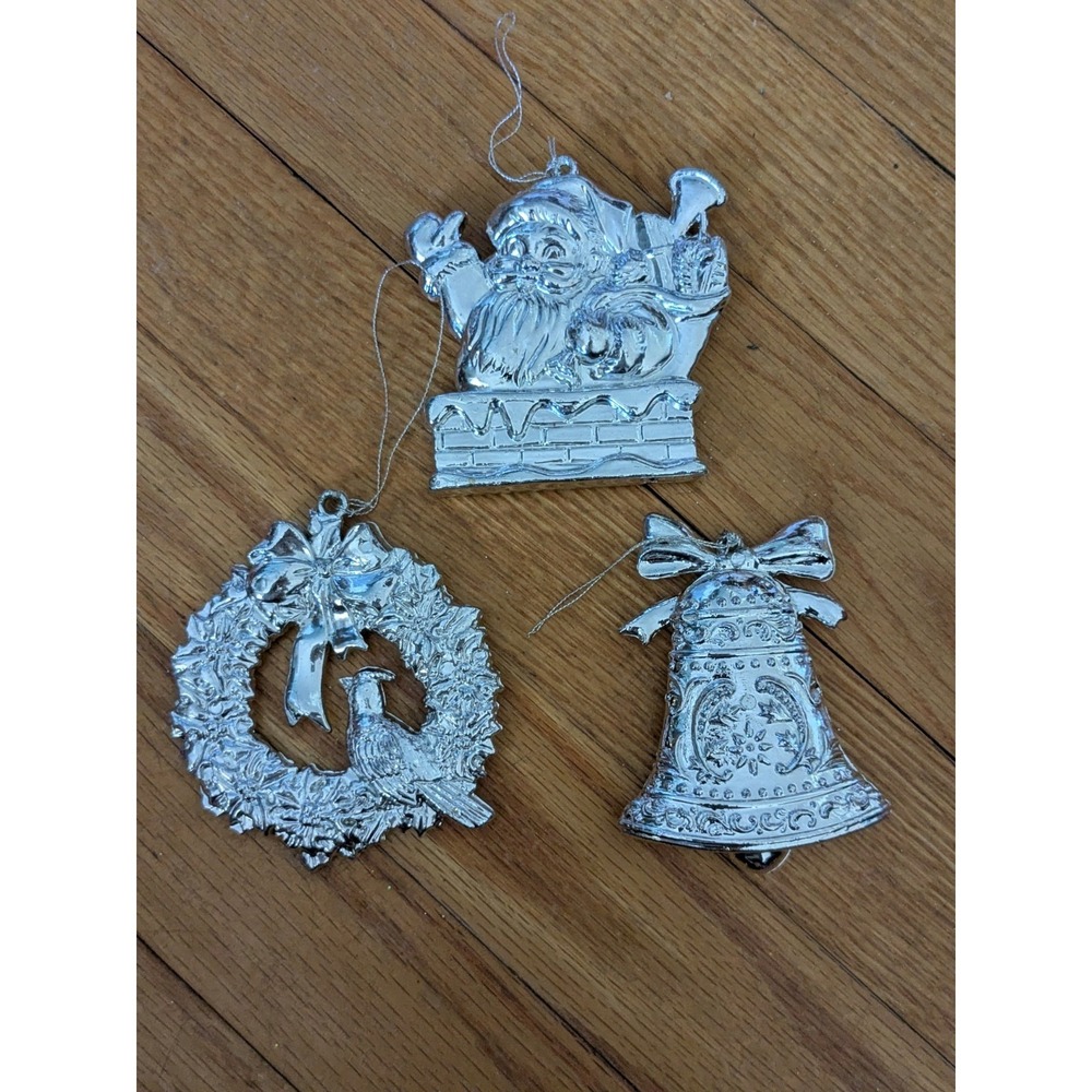 Vintage Christmas Ornament Lot Santa Cherub Angel Resin Silver Holiday Tree Deco